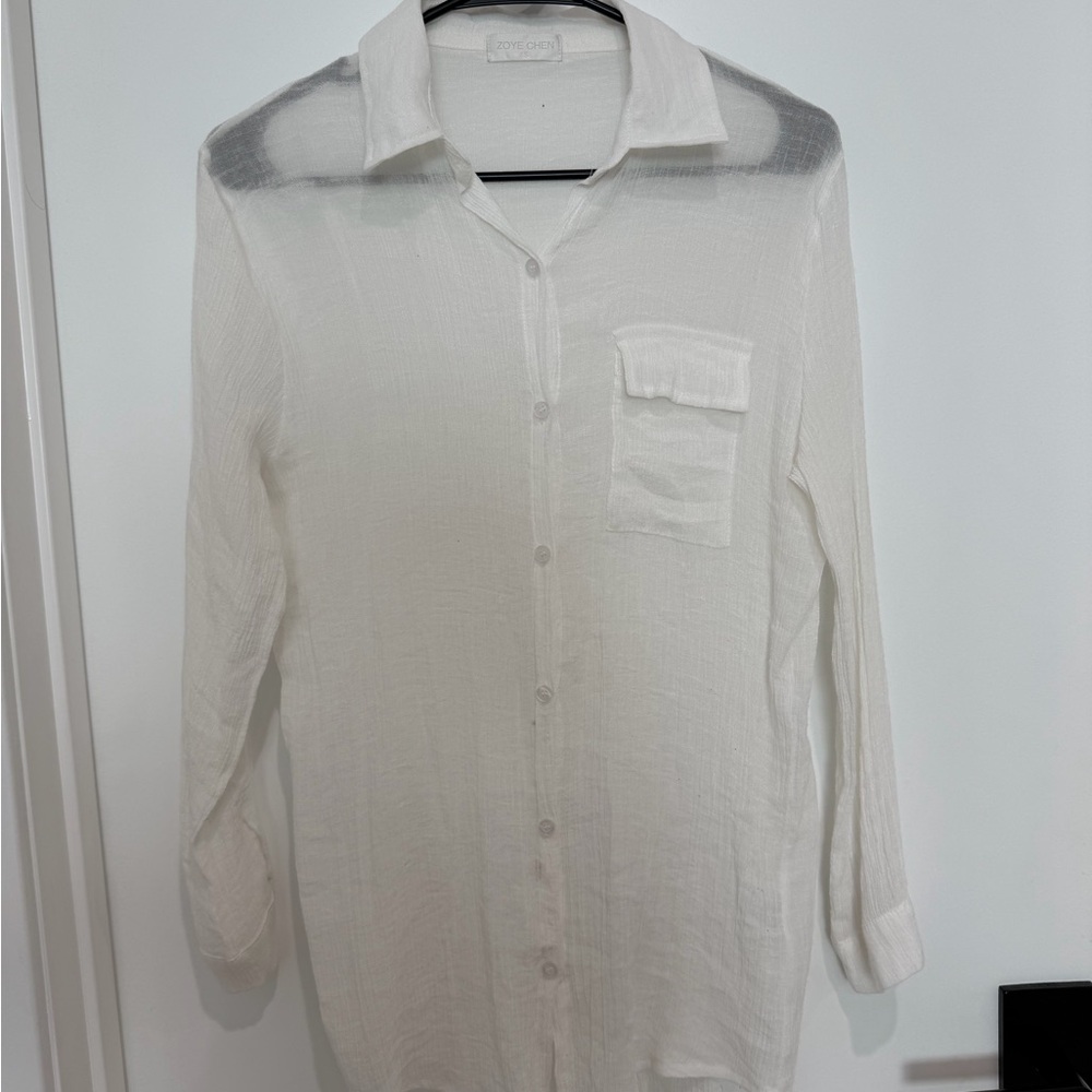 White Sheer Button-Up Shirt